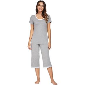 WiWi Viscose Pajamas Set for Women Soft Short Sleeve Tops Capri Pants Sleepwear Plus Size Pjs Sets S-3X