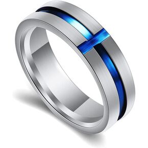 Fashion Blue Epoxy Stainless Steel Cross Band Ring