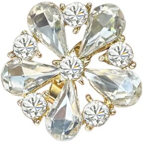Rhinestone Flower Statement Ring for Women Girls Gold Plated Delicate CZ Crystal Wedding Promise Adjustable Open Wrap Finger Rings Comfort Fit Boho Birthday Anniversary Cocktail Party Jewelry Gift