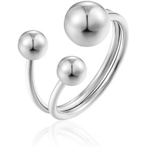 Geometric Tiny Balls Asymmetric Wrap Open Ring for Women Girls Dainty Double Layers Stainless Steel Eternity Statement Promise Finger Knuckle Pinky Stacking Ring Girlfriend Daughter Christmas Birthday Gifts