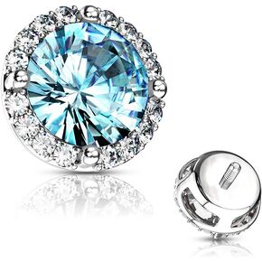 Round Prong CZ Center with CZ Around Internal Thread Dermal Anchor Tops