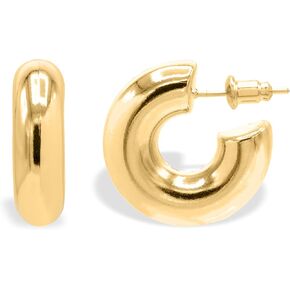 أقراط دائرية مطلية بالذهب عيار 14 قيراط من EDEN للنساء، أقراط دائرية ذهبية سميكة 25 مم، أقراط ذهبية مكتنزة للنساء in Kuwait