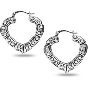 LeCalla Sterling Silver Light-Weight Bamboo Hoop Earrings for Women