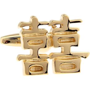 Chinese Character Wedding "XI" Marry Groom Gift Gold Cufflinks