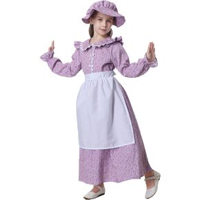 Colorful House Pioneer Girl Dress Colonial Prairie Costume American Historical Modest Prairie Colonial Floral Dress