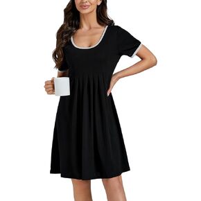 LYANER Women's Boat Neck Short Sleeve Empire Waist A-line Nightgowns Chemise Nightdress Sleepwear