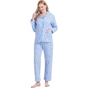 GLOBAL Women Cotton Pajamas Long Sleeve PJs Button Down Sleepwear S-3XL