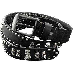 Skull Studded Rivet Genuine Leather Punk Rock Belt Mens Waistband Brown/black