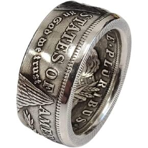 HUUGVBCO Coin Ring Handcraft Rings Titanium Silver Vintage Handmade from Replica Morgan Dollar Ring Band Size 6-13 for Women Men