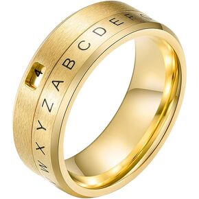 INRENG 8mm Men's Women's Stainless Steel Spinner Ring Alphabet Number Band Decoder Design Jewelry
