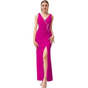 Angel-fashions Women's V Neck Lace Split Ruffled Beading Sheath Wedding Dress in Saudi Arabia