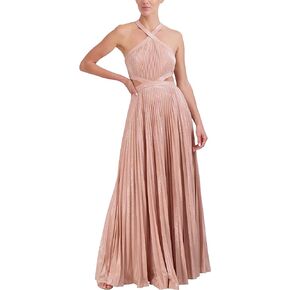 BCBGMAXAZRIA Women's Fit and Flare Sleeveless Floor Length Evening Dress Halter Neck Cut Outs
