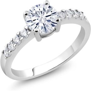 Gem Stone King White Moissanite Wedding Engagement Anniversary Promise Ring (1.04 Cttw, Round 6MM, Available In Size 5, 6, 7, 8, 9)