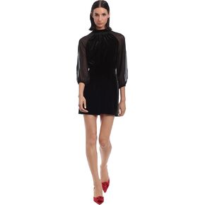 Donna Morgan Women's Mock Neck Velvet Romper with 3/4 Chiffon Sleeves in Saudi Arabia
