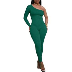 Xuan2Xaun3 Jumpsuits for Women Sexy One Shoulder One Piece Bodycon Sleeveless Jumpsuits Rib Unitard Club Outfit Catsuit