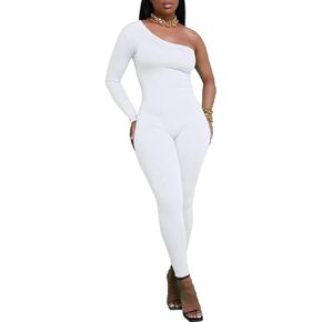 Xuan2Xaun3 Jumpsuits for Women Sexy One Shoulder One Piece Bodycon Sleeveless Jumpsuits Rib Unitard Club Outfit Catsuit