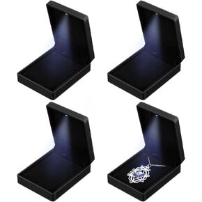 Huquary 4 Pcs Black LED Light Pendant Necklace Box Jewelry Gift Boxes for Necklaces Jewelry Storage Display Case for Wedding Proposal Anniversary Valentine's Day Birthday