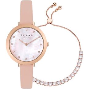 Ted Baker Ladies Pink Leather Strap Watch & Icon Crystal Bracelet Box Set (Model: BKGFW23049I)