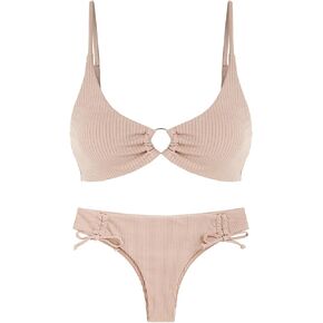ZAFUL المرأة مضلع O حلقة مجموعة البكيني التعادل الجانب صفيق ملابس السباحة Ruched Cinched ملابس السباحة قطعتين ثوب السباحة