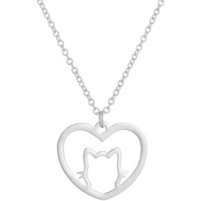 Jude Jewelers Stainless Steel Heart Shaped Cute Cat Styel Pendant Necklace