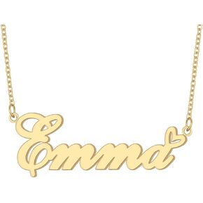 Personalized Name Necklaces 18K Gold Plated Cute Love Heart Name Pendant for Women Girls Christmas Gift
