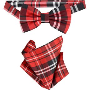 Vesuvio Napoli BowTie Black Red White Plaid Design Mens Bow Tie & Handkerchief