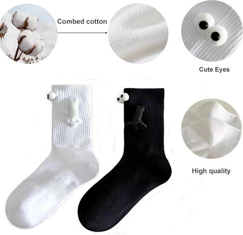GEOOT Magnetic Hand in Hand Socks, Socks with Magnetic Hands of Couple Holding Hands Socks, Funny Couple Tube Socks Friendship Gift for Men Women (Black + White, 2 Pairs) in Kuwait
