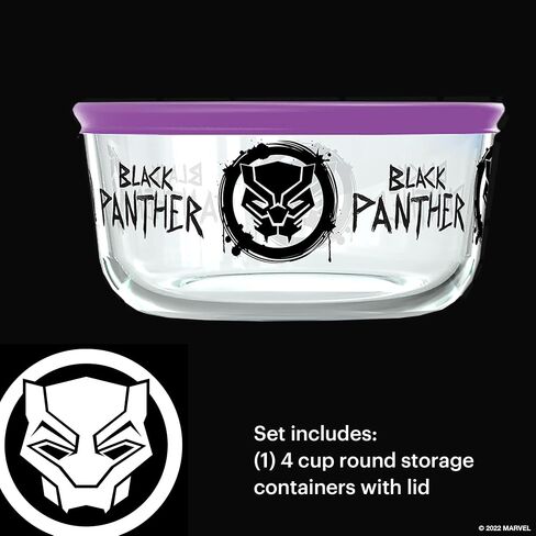 Pyrex Prep & Store 8-Pc Glass Food Storage Containers with (1) 2-Cup Measuring Cup with Lid, (2) 2-Cup Round Glass Storage with Lid and (1) 4-Cup Round Glass Storage with Lid, Marvel's Black Panther in Saudi Arabia