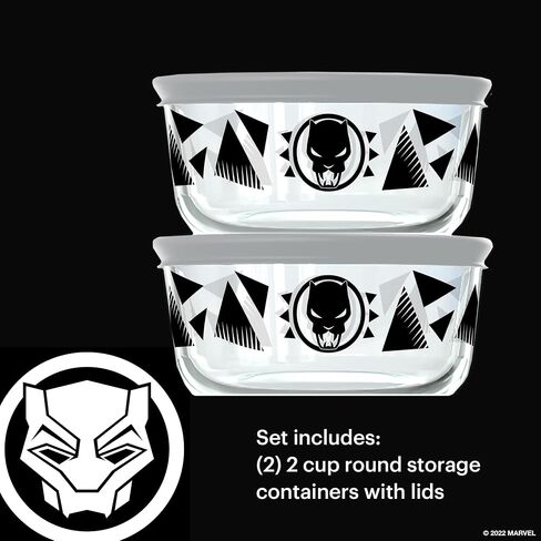 Pyrex Prep & Store 8-Pc Glass Food Storage Containers with (1) 2-Cup Measuring Cup with Lid, (2) 2-Cup Round Glass Storage with Lid and (1) 4-Cup Round Glass Storage with Lid, Marvel's Black Panther in Saudi Arabia