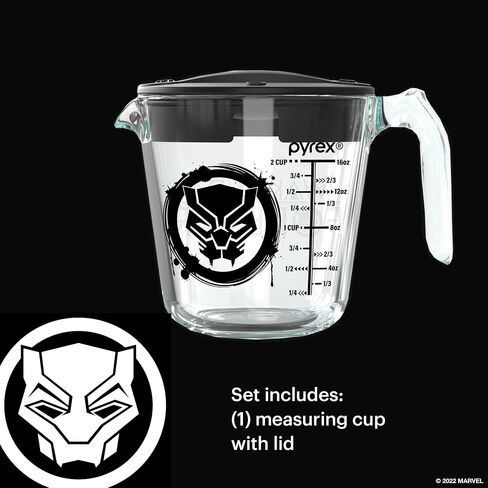 Pyrex Prep & Store 8-Pc Glass Food Storage Containers with (1) 2-Cup Measuring Cup with Lid, (2) 2-Cup Round Glass Storage with Lid and (1) 4-Cup Round Glass Storage with Lid, Marvel's Black Panther in Saudi Arabia