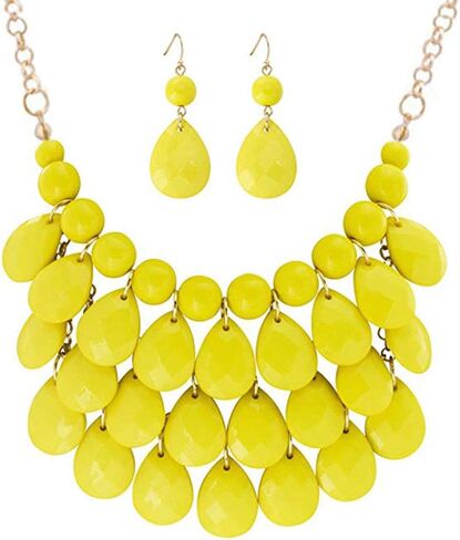 Qlavoca Teardrop Floating Statement Necklace Earrings Bubble Layer Chucky Rib Collor Necklace Resin Boho Wowmen Charm Fashion Jewerly Accessories Necklace Earring Set in Saudi Arabia