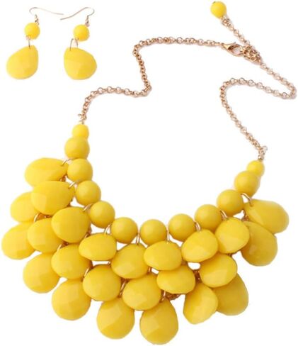 Qlavoca Teardrop Floating Statement Necklace Earrings Bubble Layer Chucky Rib Collor Necklace Resin Boho Wowmen Charm Fashion Jewerly Accessories Necklace Earring Set in Saudi Arabia