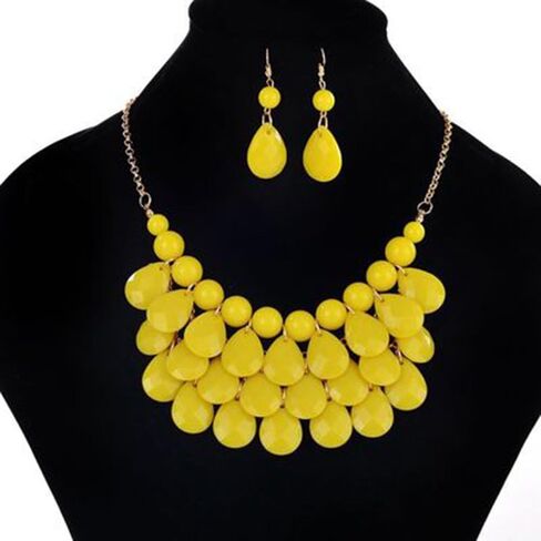Qlavoca Teardrop Floating Statement Necklace Earrings Bubble Layer Chucky Rib Collor Necklace Resin Boho Wowmen Charm Fashion Jewerly Accessories Necklace Earring Set in Saudi Arabia