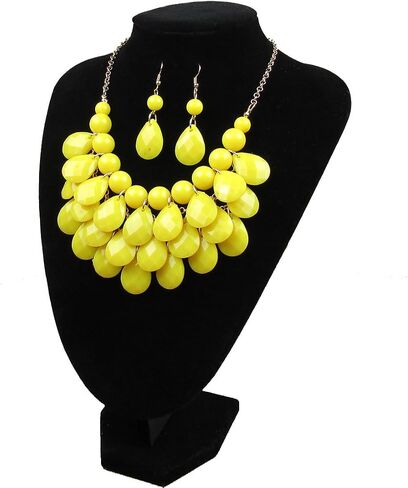 Qlavoca Teardrop Floating Statement Necklace Earrings Bubble Layer Chucky Rib Collor Necklace Resin Boho Wowmen Charm Fashion Jewerly Accessories Necklace Earring Set in Saudi Arabia