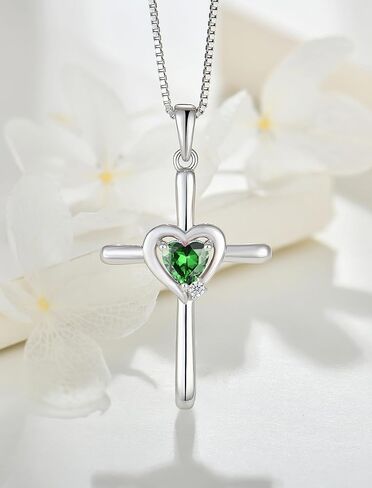 قلادة متقاطعة من الفضة الإسترليني عيار 925 على شكل صليب على شكل قلادة دينية مكونة من مجموعة مجوهرات الزمرد للنساء in Kuwait