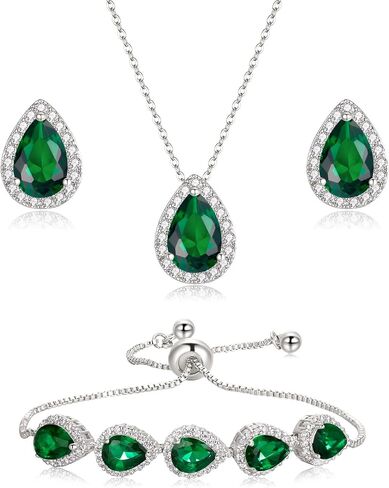 EleQueen Women's Cubic Zirconia Crystal Teardrop Necklace Earrings Bracelet Wedding Party Jewelry Sets for Bride Bridemaids in Saudi Arabia