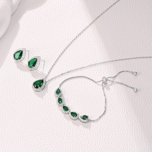 EleQueen Women's Cubic Zirconia Crystal Teardrop Necklace Earrings Bracelet Wedding Party Jewelry Sets for Bride Bridemaids in Saudi Arabia