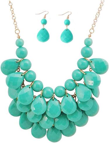 Qlavoca Teardrop Floating Statement Necklace Earrings Bubble Layer Chucky Rib Collor Necklace Resin Boho Wowmen Charm Fashion Jewerly Accessories Necklace Earring Set in Saudi Arabia