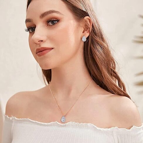 EleQueen Women's Cubic Zirconia Crystal Teardrop Necklace Earrings Bracelet Wedding Party Jewelry Sets for Bride Bridemaids in Saudi Arabia