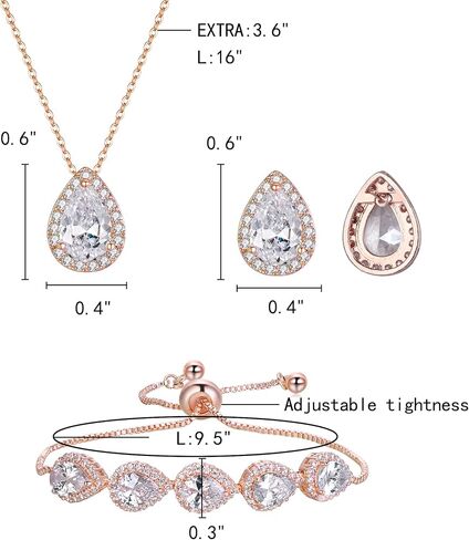 EleQueen Women's Cubic Zirconia Crystal Teardrop Necklace Earrings Bracelet Wedding Party Jewelry Sets for Bride Bridemaids in Saudi Arabia
