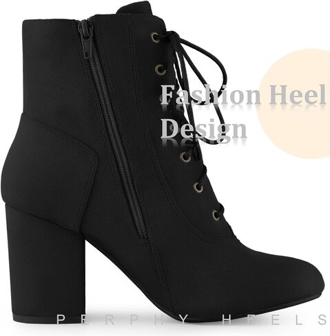 Perphy Round Toe Chunky High Heel Lace Up Ankle Boots for Women in Saudi Arabia