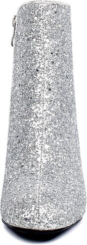 SEIFIN Women's Sequins Glitter Chunky Heel Ankle Boots Sparkly Wedding Bridal Party Dress Shoes Block Mid Heels Side Zipper Booties in Kuwait