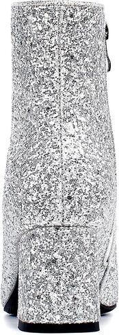 SEIFIN Women's Sequins Glitter Chunky Heel Ankle Boots Sparkly Wedding Bridal Party Dress Shoes Block Mid Heels Side Zipper Booties in Kuwait