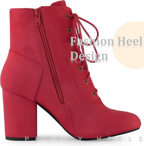 Perphy Round Toe Chunky High Heel Lace Up Ankle Boots for Women in Saudi Arabia