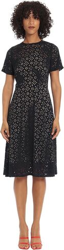 Maggy London Women's A-line Short Sleeve Floral Laser Cut Knee Length Dress in Saudi Arabia