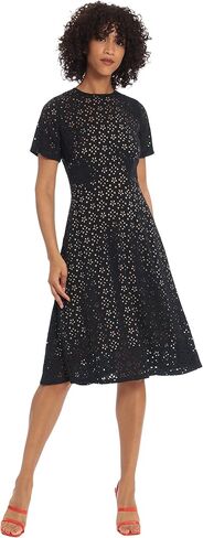 Maggy London Women's A-line Short Sleeve Floral Laser Cut Knee Length Dress in Saudi Arabia