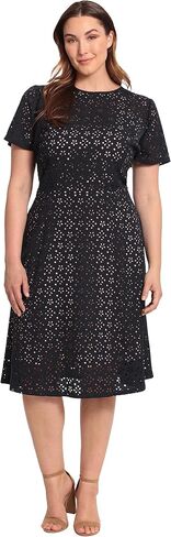 Maggy London Women's A-line Short Sleeve Floral Laser Cut Knee Length Dress in Saudi Arabia