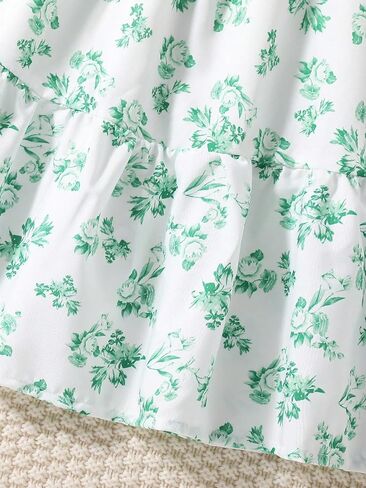 COZYEASE Girls' Butterfly Print Puff Sleeve High Waisted Shirred A Line Dress Short Dresses in Saudi Arabia