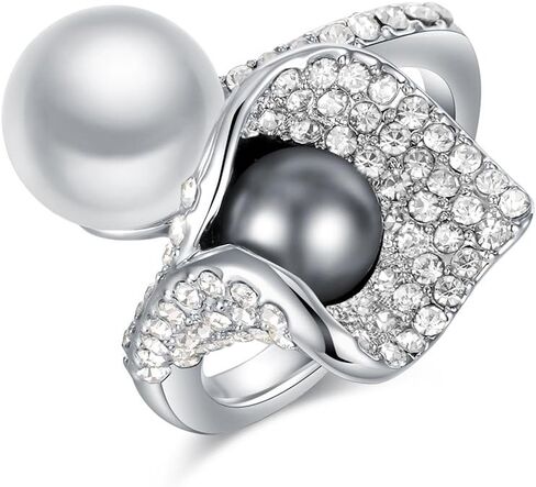 Aprilery Pearl Rings for Women, Fashion Infinity Flower Ring Crystal Statement Ring Band Cocktail Costume Jewelry for Teens Girls Gifts for Her in Saudi Arabia