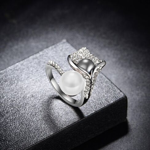 Aprilery Pearl Rings for Women, Fashion Infinity Flower Ring Crystal Statement Ring Band Cocktail Costume Jewelry for Teens Girls Gifts for Her in Saudi Arabia
